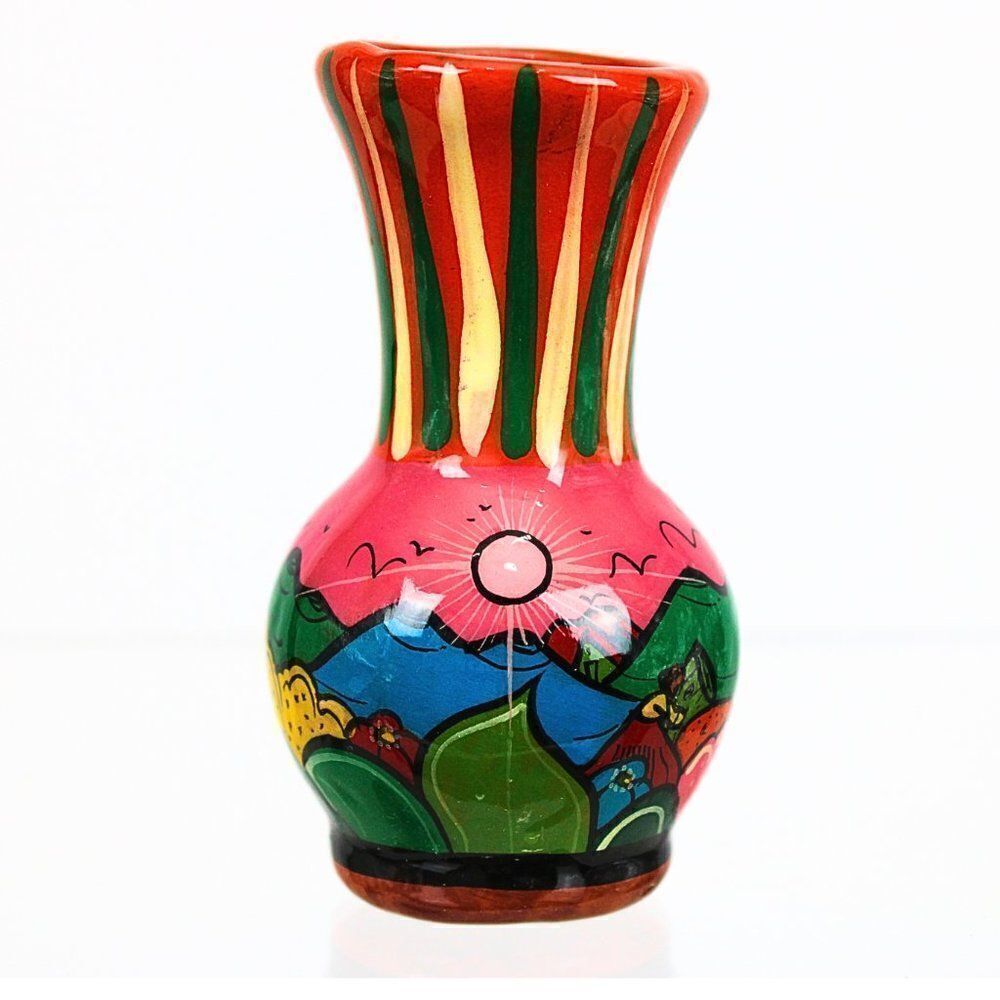 Isidoro Mexico Storytelling Vivid Hand-Painted Folk Art Terracotta Pottery Vase